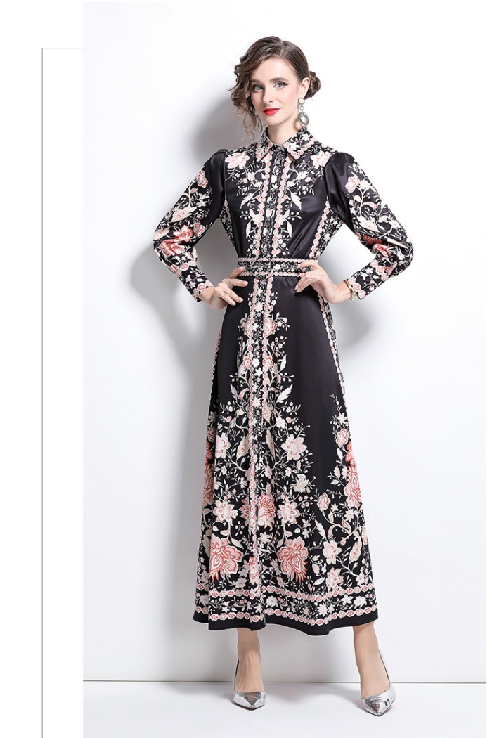 Lapel fashion single-breasted printing European style dress