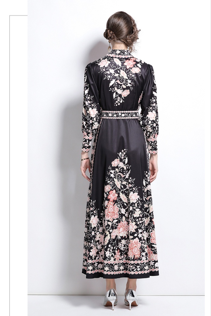 Lapel fashion single-breasted printing European style dress