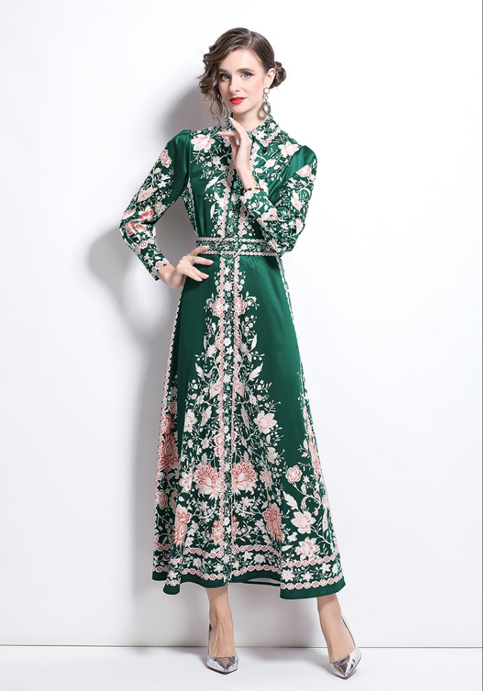 Lapel fashion single-breasted printing European style dress