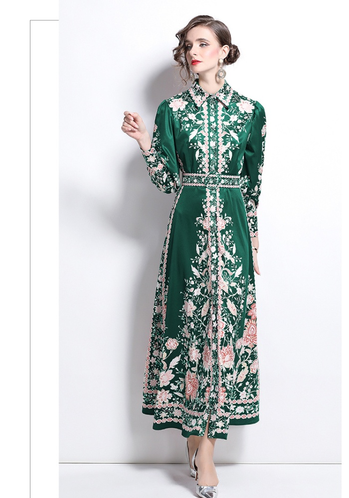 Lapel fashion single-breasted printing European style dress