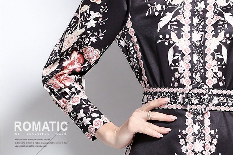 Lapel fashion single-breasted printing European style dress