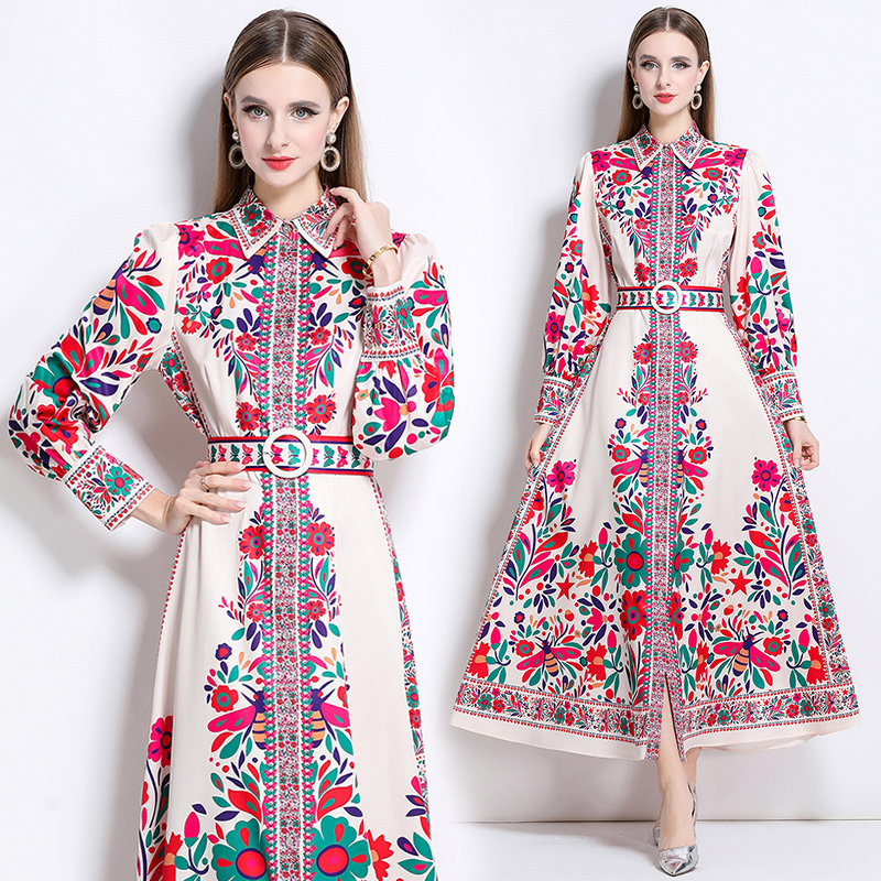 Single-breasted European style court style lapel dress