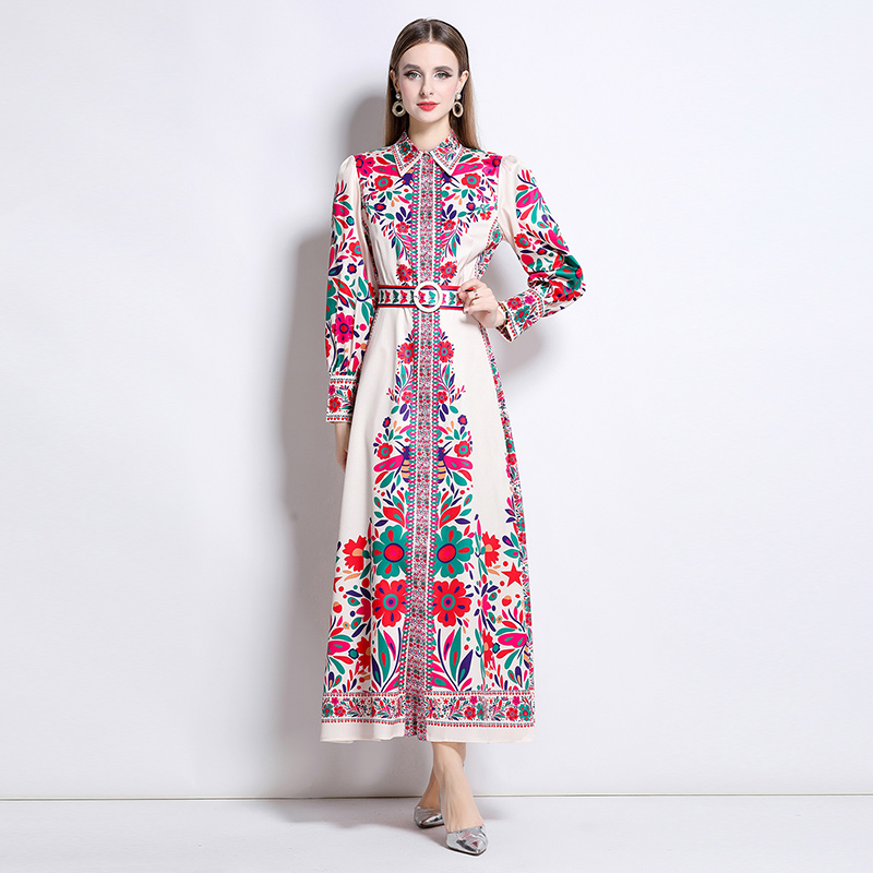 Single-breasted European style court style lapel dress