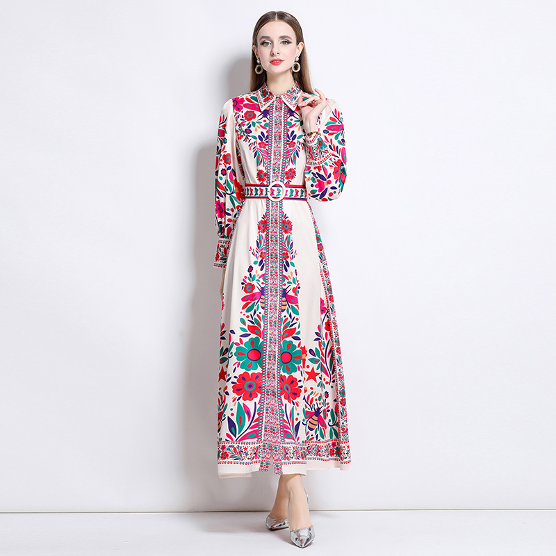 Single-breasted European style court style lapel dress