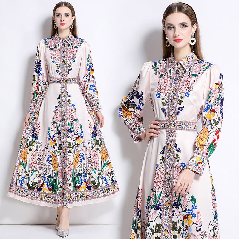 Fashion court style lapel single-breasted dress