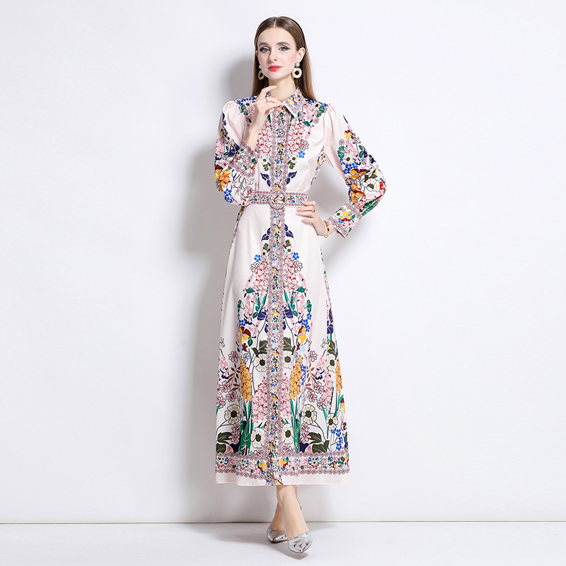 Fashion court style lapel single-breasted dress