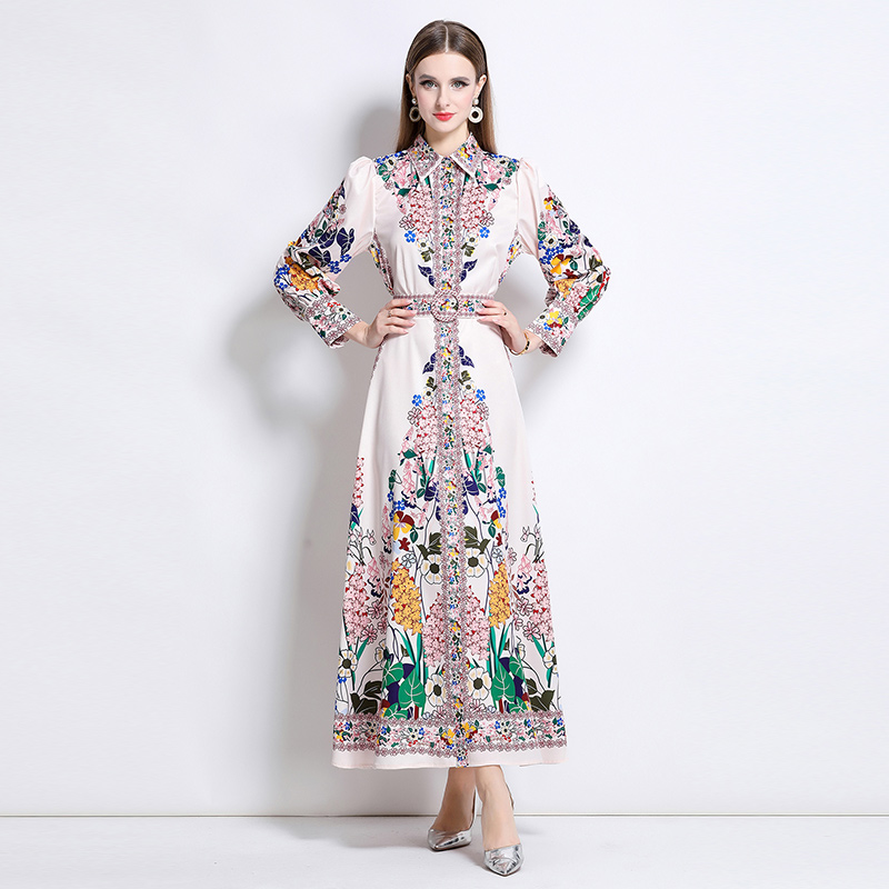 Fashion court style lapel single-breasted dress