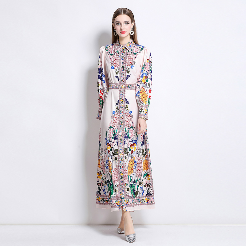 Fashion court style lapel single-breasted dress