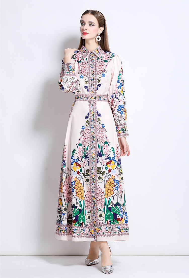 Fashion court style lapel single-breasted dress