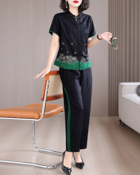 Real silk shirt Chinese style harem pants 2pcs set