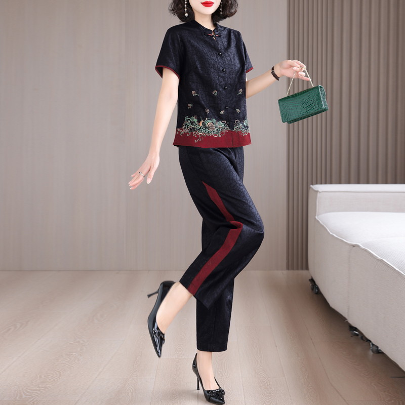 Real silk shirt Chinese style harem pants 2pcs set