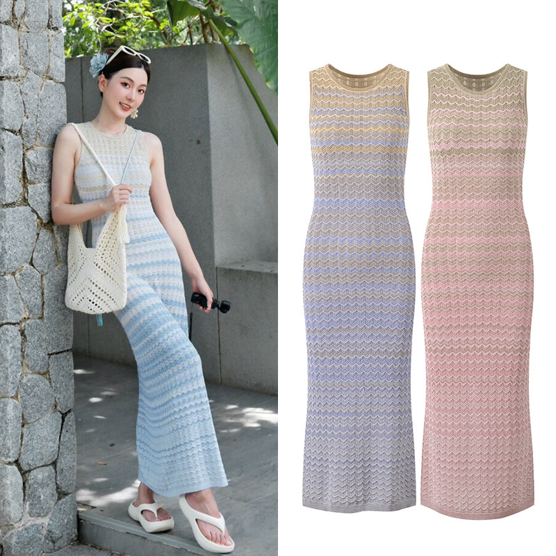 Round neck slim gradient elegant fashion sleeveless dress