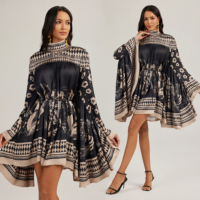 France style bat short cloak printing big skirt shirts