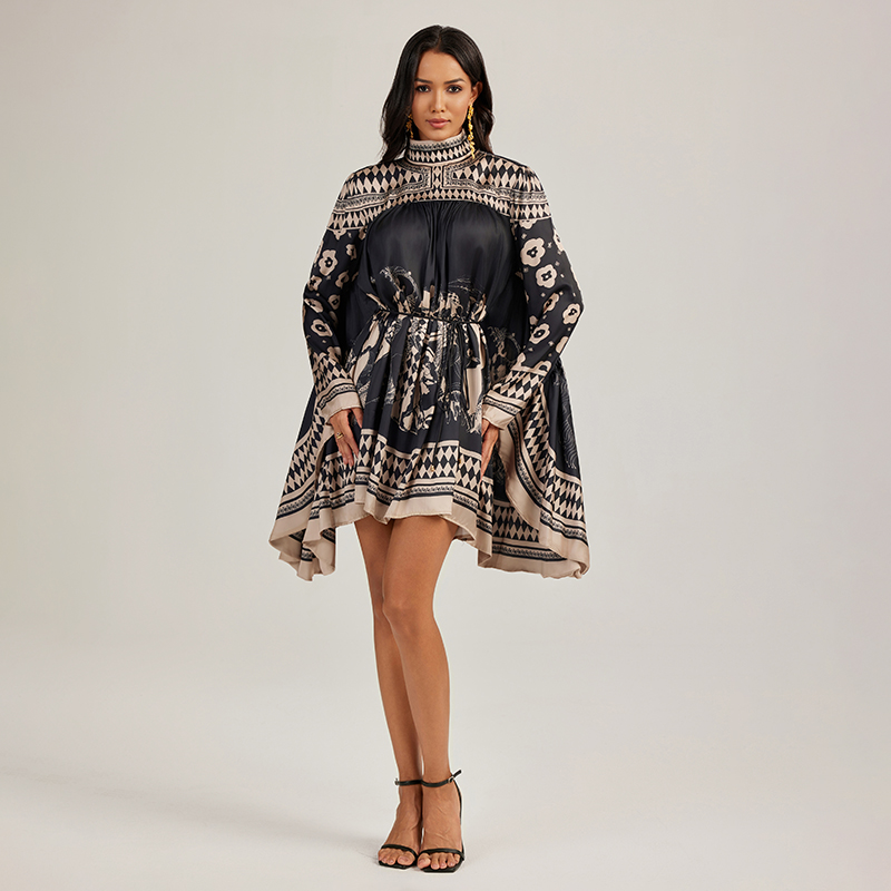 France style bat short cloak printing big skirt shirts