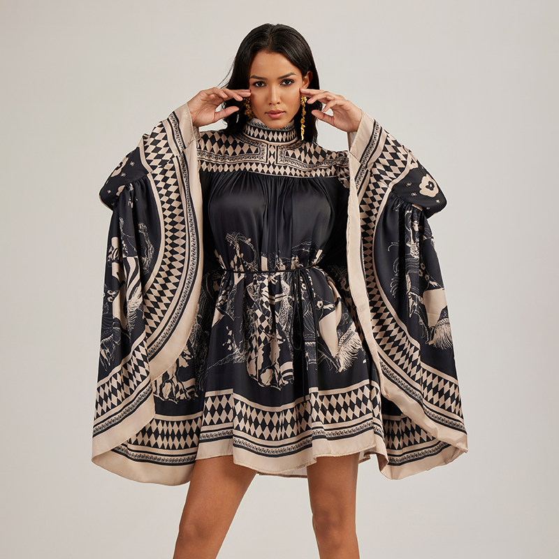 France style bat short cloak printing big skirt shirts