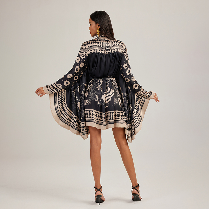 France style bat short cloak printing big skirt shirts