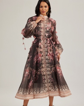 Flowers court style long dress colors printing dress
