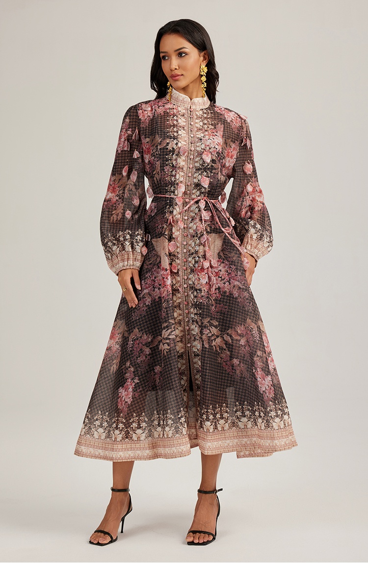 Flowers court style long dress colors printing dress