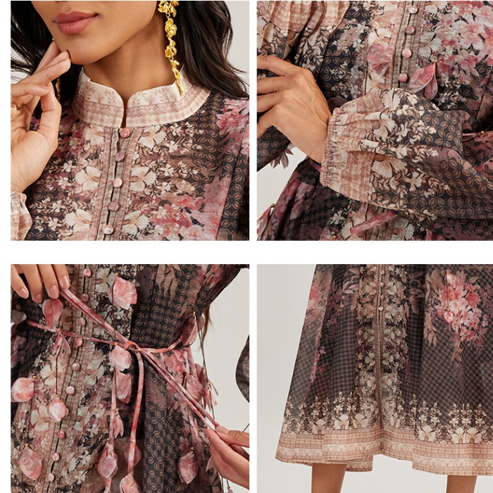 Flowers court style long dress colors printing dress
