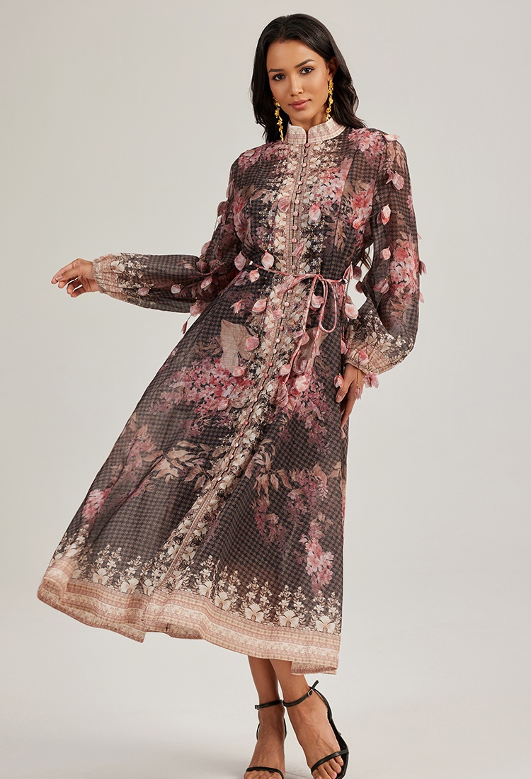 Flowers court style long dress colors printing dress