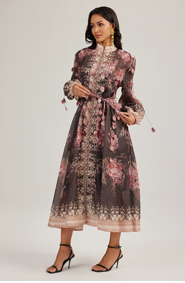 Flowers court style long dress colors printing dress