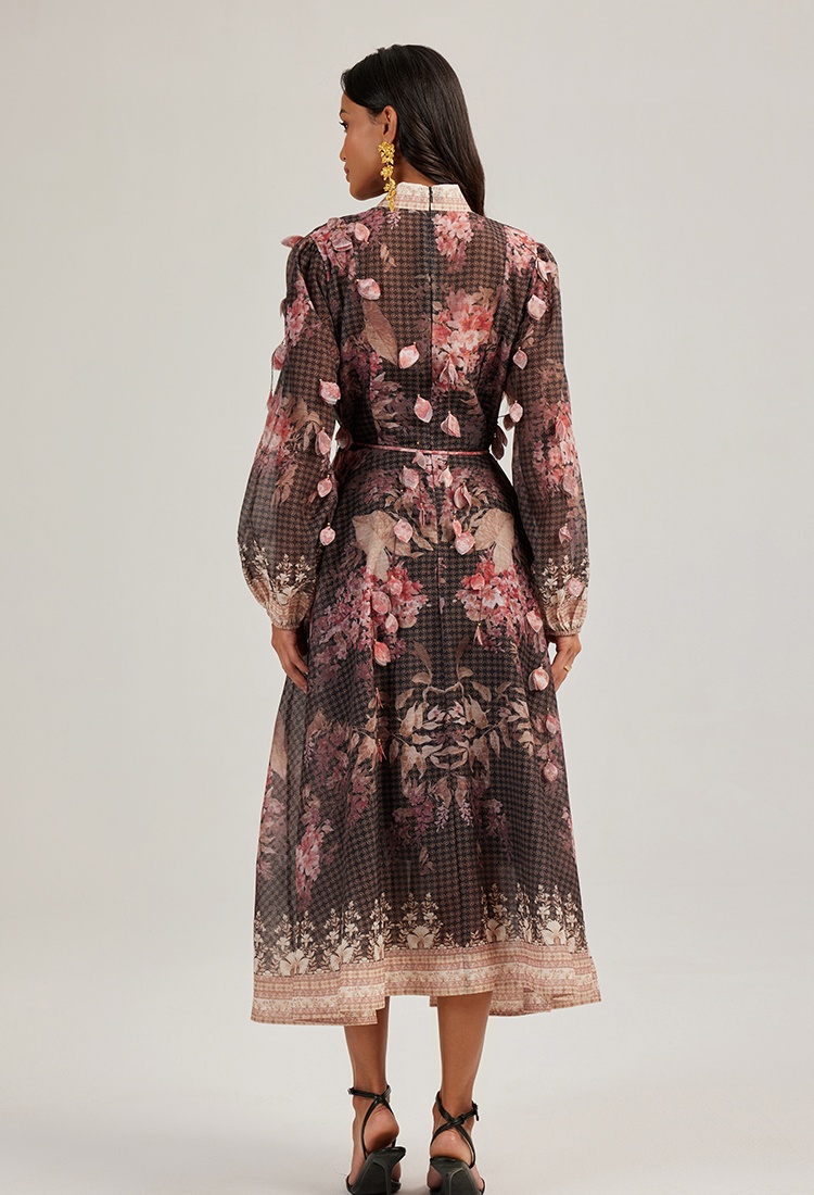 Flowers court style long dress colors printing dress