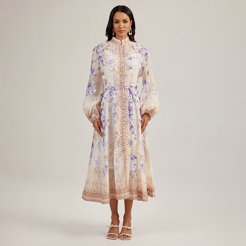 Flowers court style long dress colors printing dress