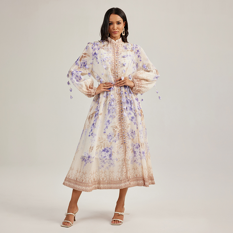 Flowers court style long dress colors printing dress