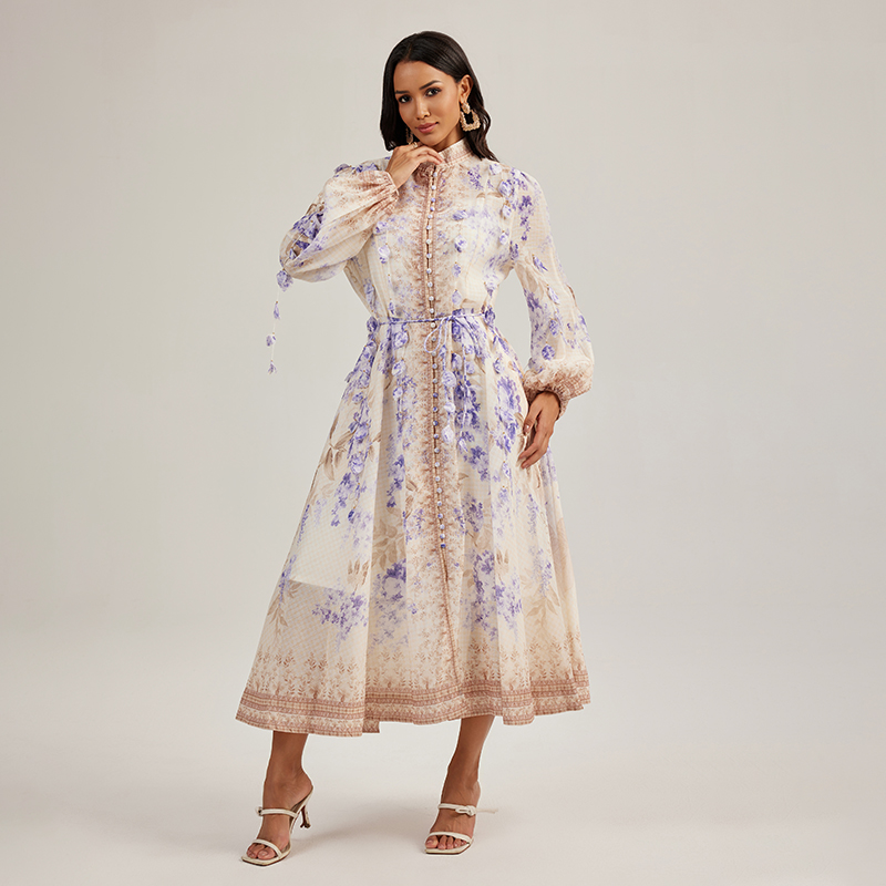 Flowers court style long dress colors printing dress
