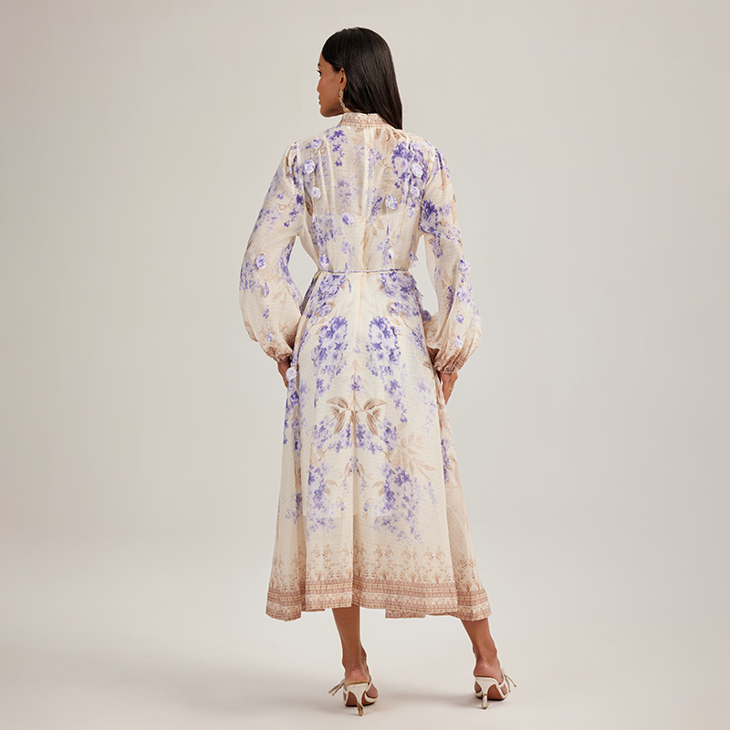 Flowers court style long dress colors printing dress