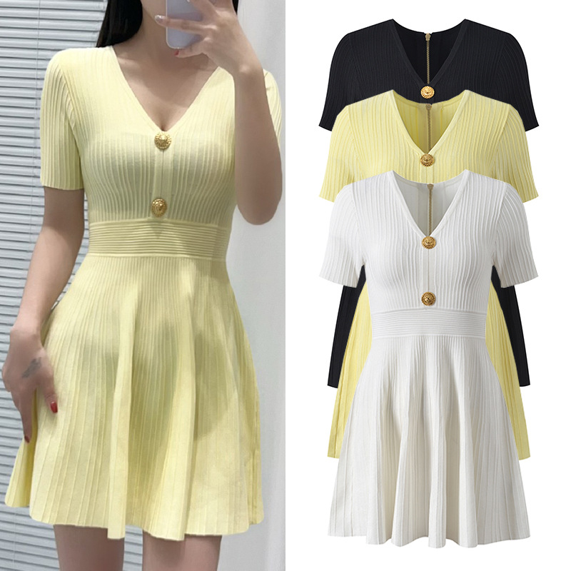 Fashion summer France style light luxury slim ladies dress