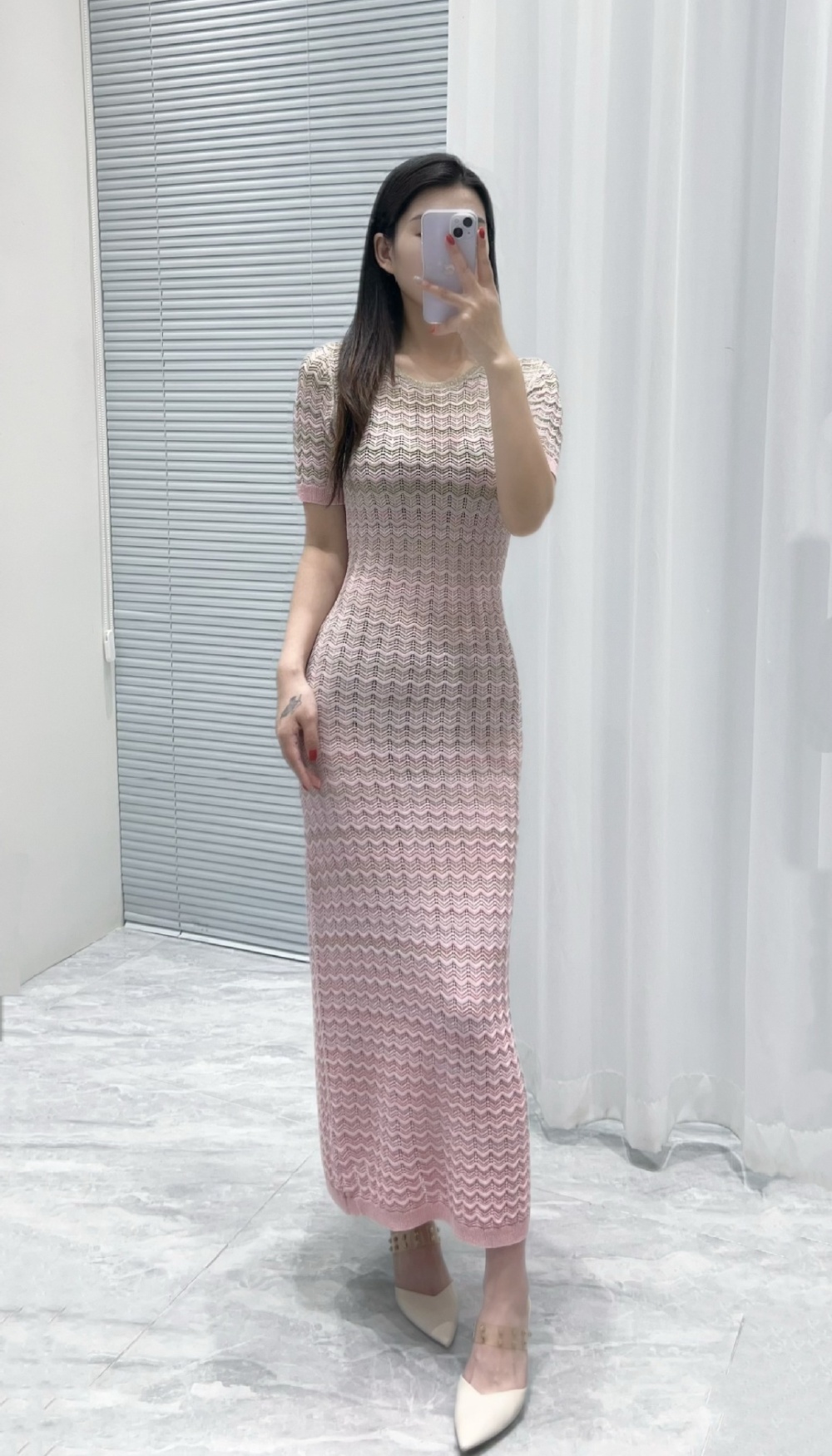 Fashion temperament slim short sleeve knitted round neck dress
