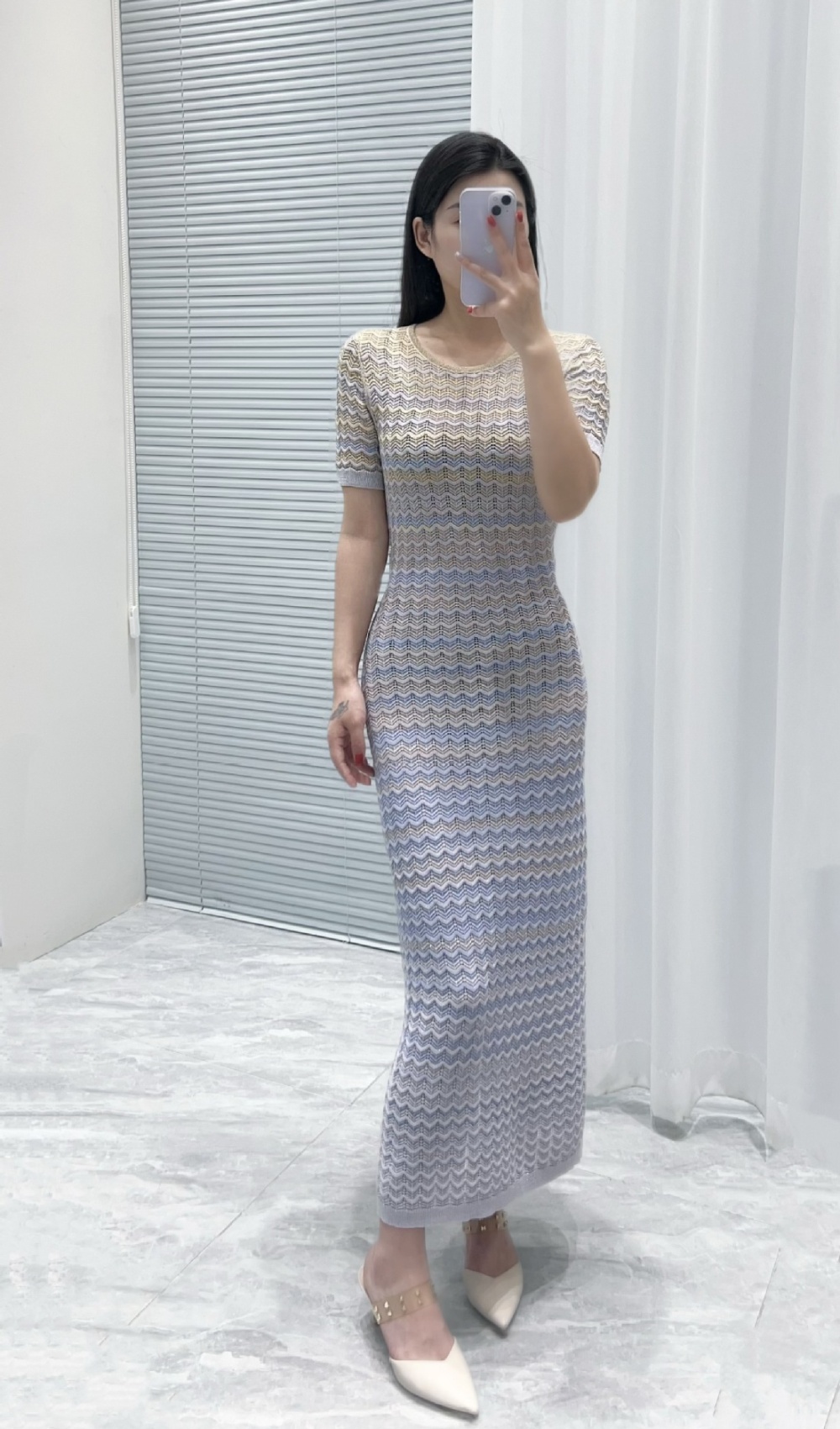 Fashion temperament slim short sleeve knitted round neck dress