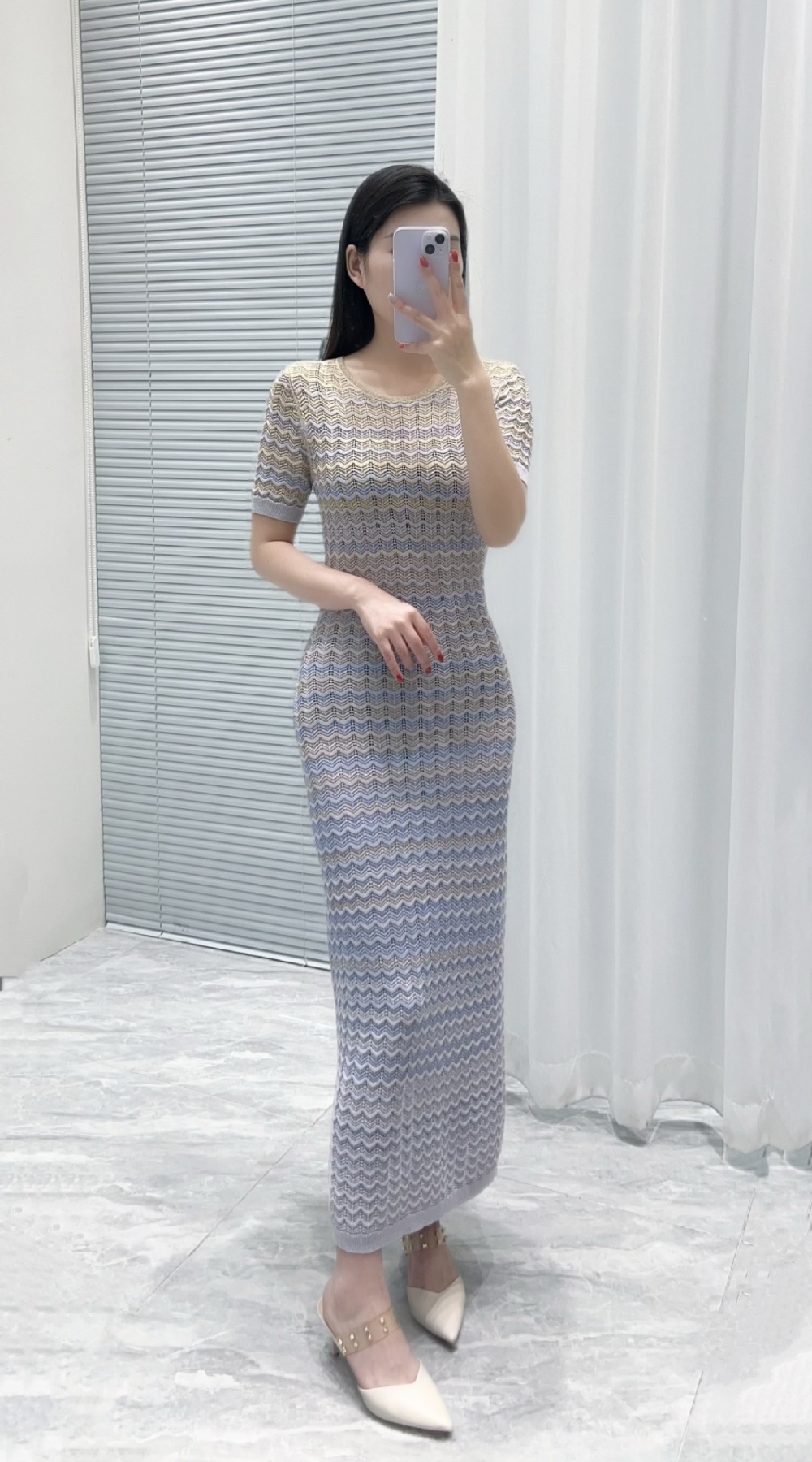 Fashion temperament slim short sleeve knitted round neck dress