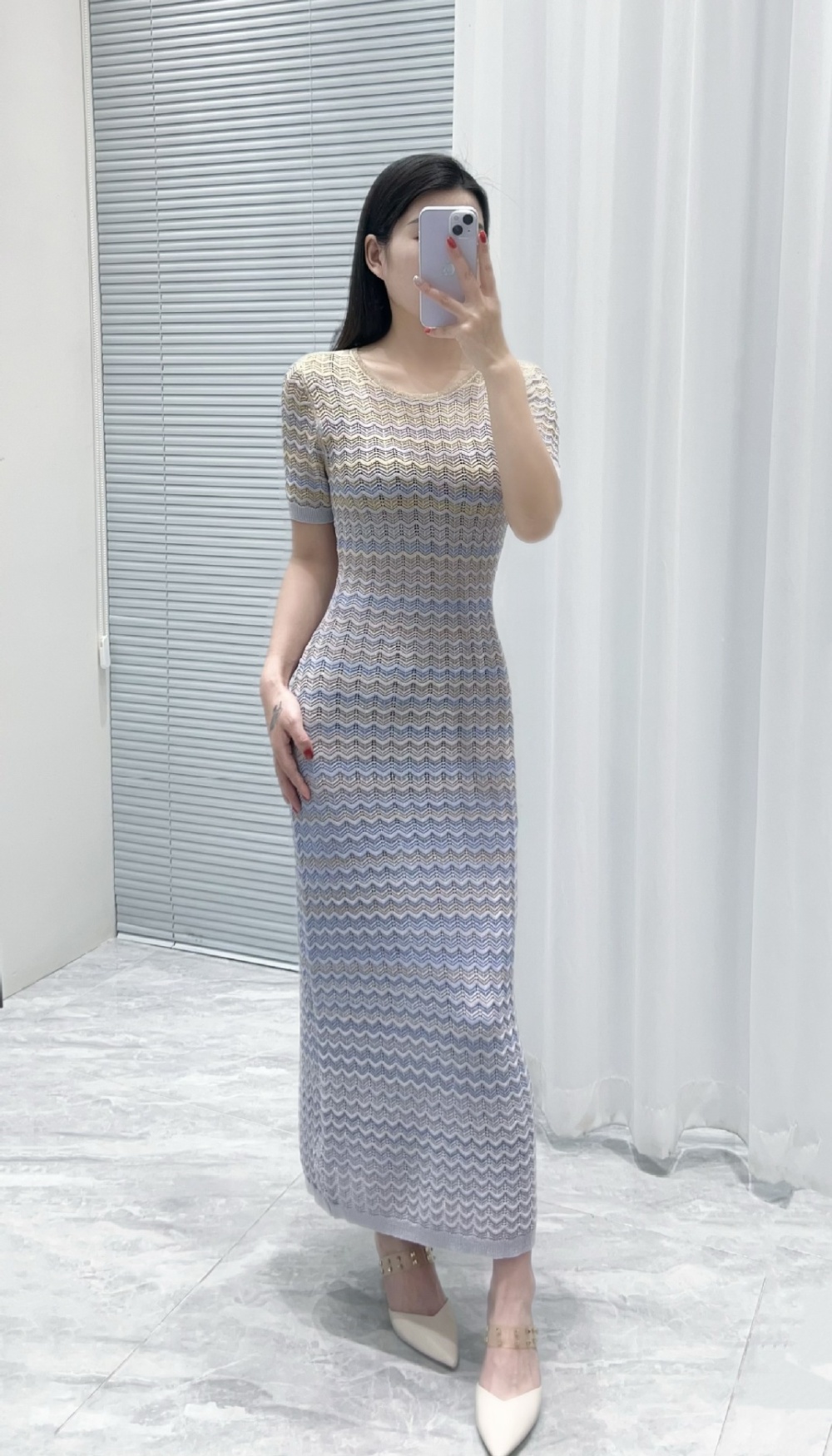 Fashion temperament slim short sleeve knitted round neck dress