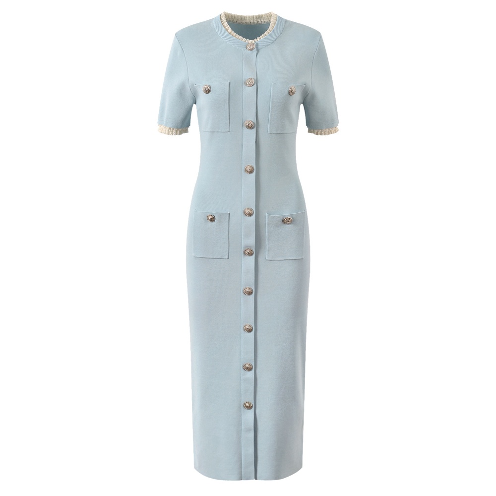 France style slim knitted summer lace collar dress
