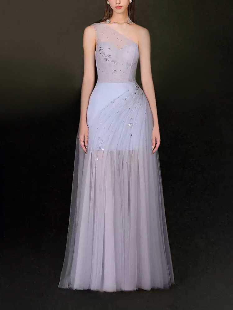 Streamer chiffon perspective blue dress for women