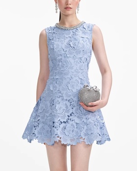 Blue sleeveless France style ladies dress for women