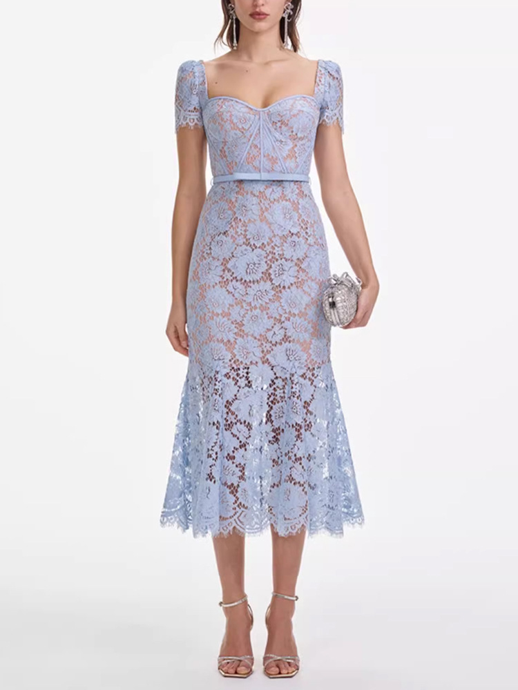 Slim show young short sleeve lace temperament dress