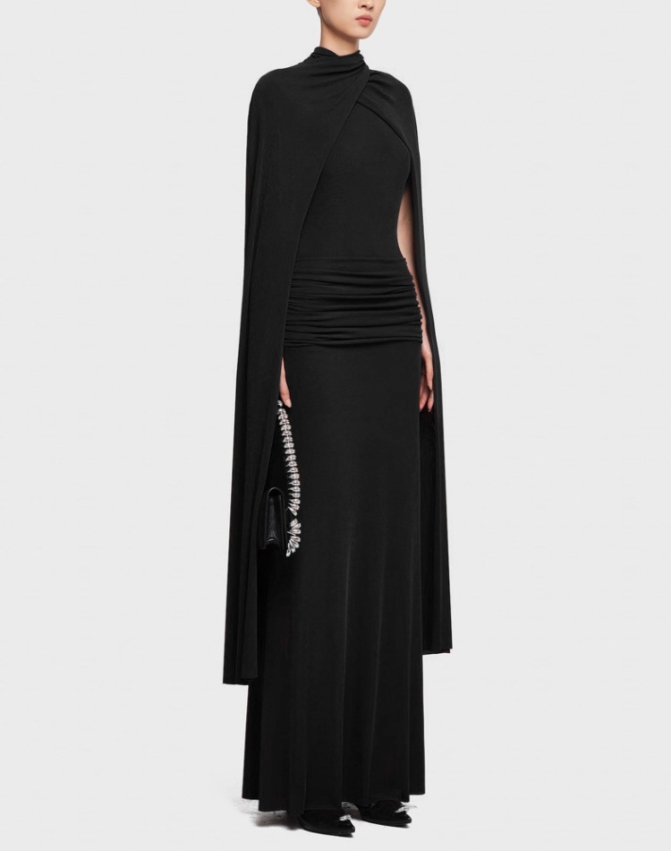Light fold temperament cloak slim high collar dress
