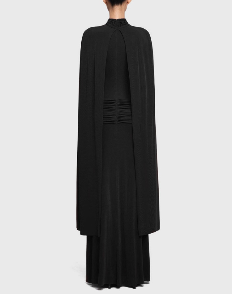 Light fold temperament cloak slim high collar dress