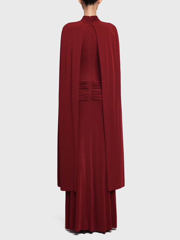 Light fold temperament cloak slim high collar dress