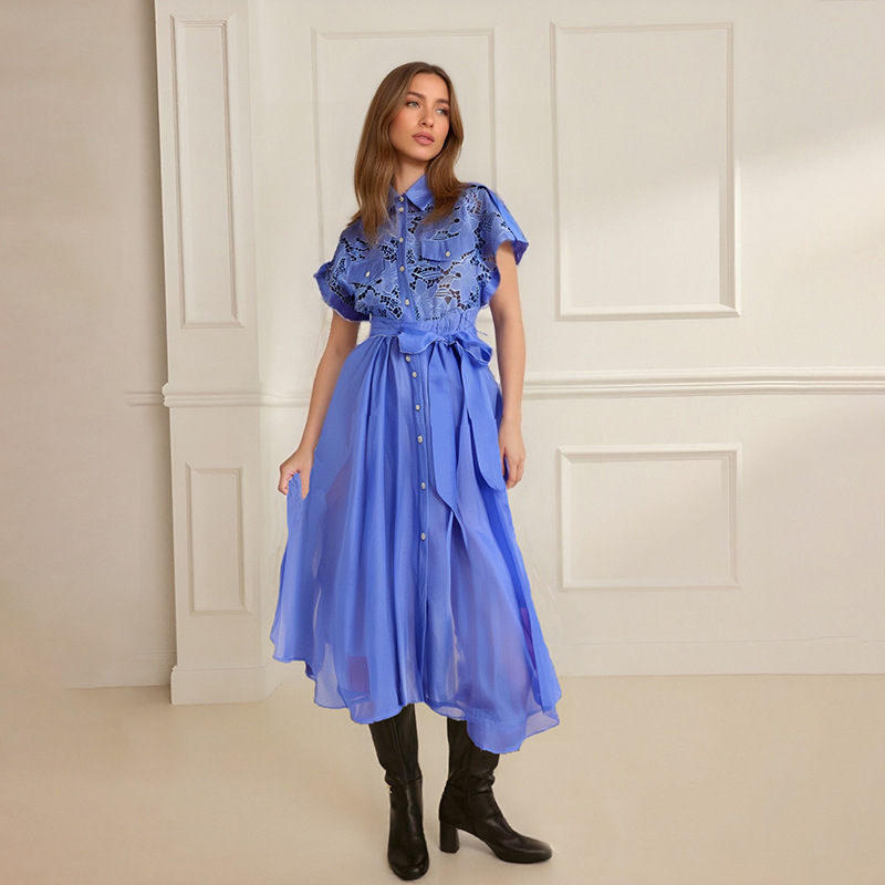 Lace retro dress pure commuting long dress for women
