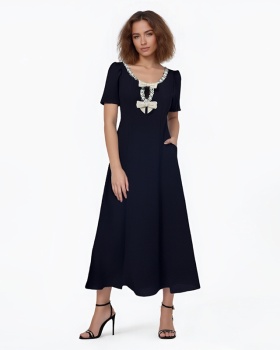 Splice short sleeve long dress summer pure dress