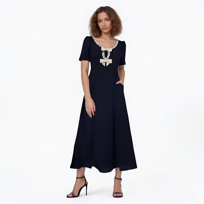Splice short sleeve long dress summer pure dress