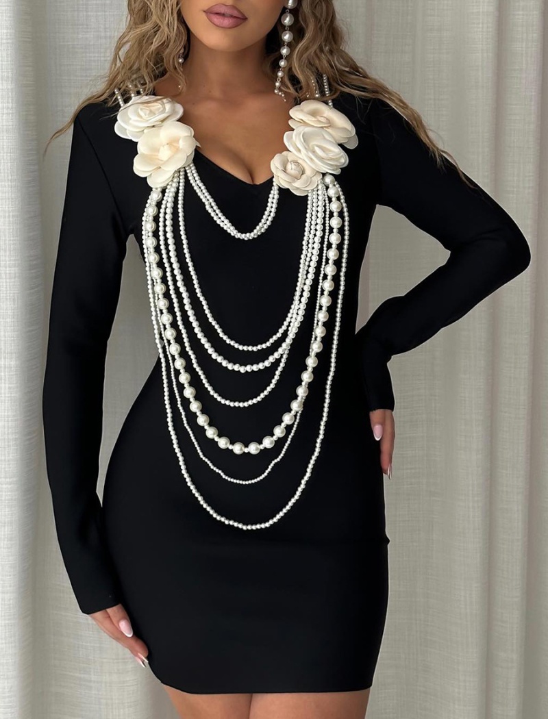 Package hip splice tassels V-neck dress for women