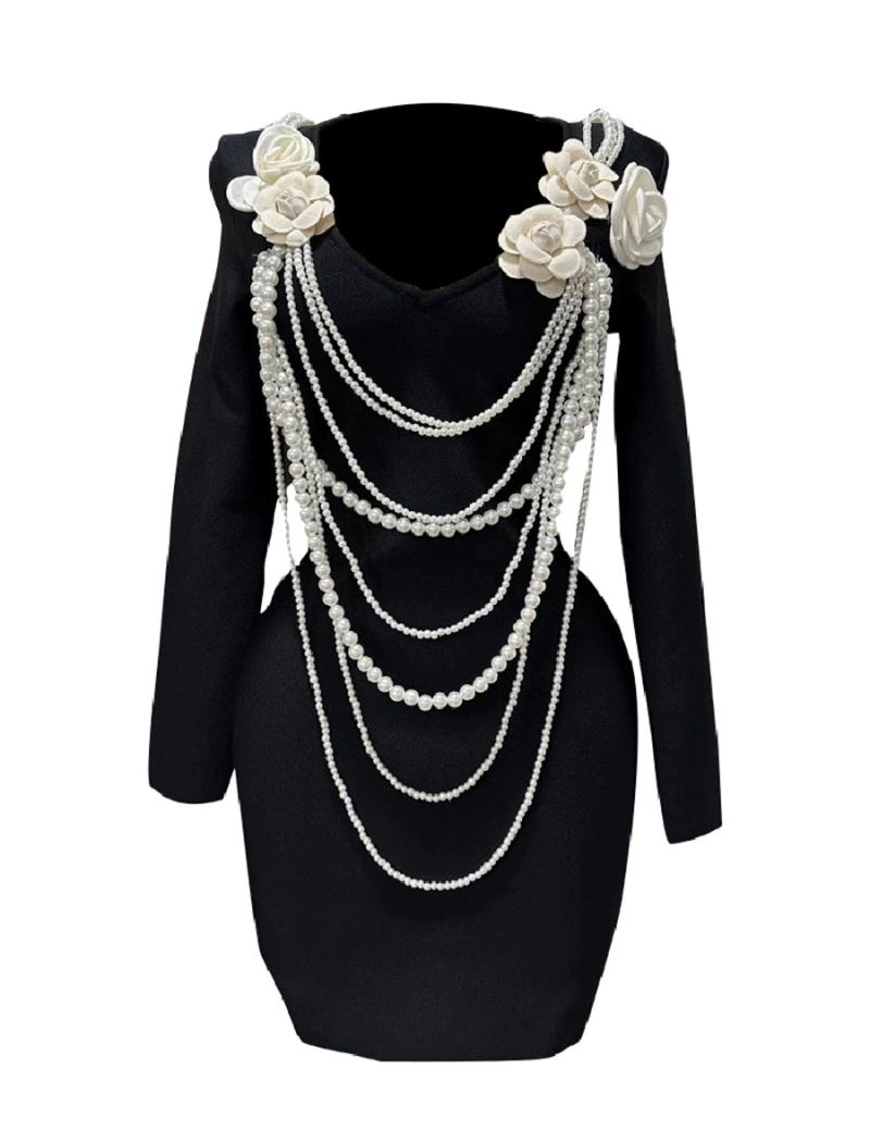 Package hip splice tassels V-neck dress for women