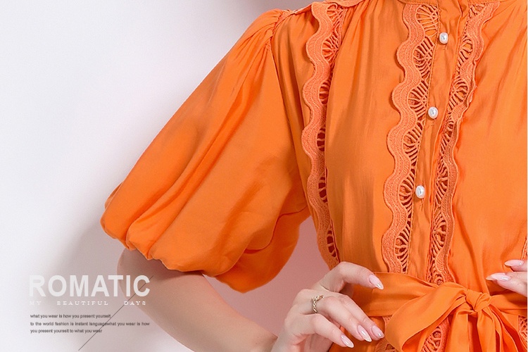 Retro lace puff sleeve large yard splice niche dress