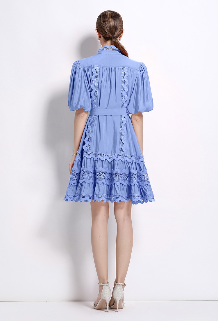 Retro lace puff sleeve large yard splice niche dress