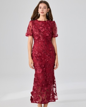 Puff sleeve package hip temperament mermaid dress